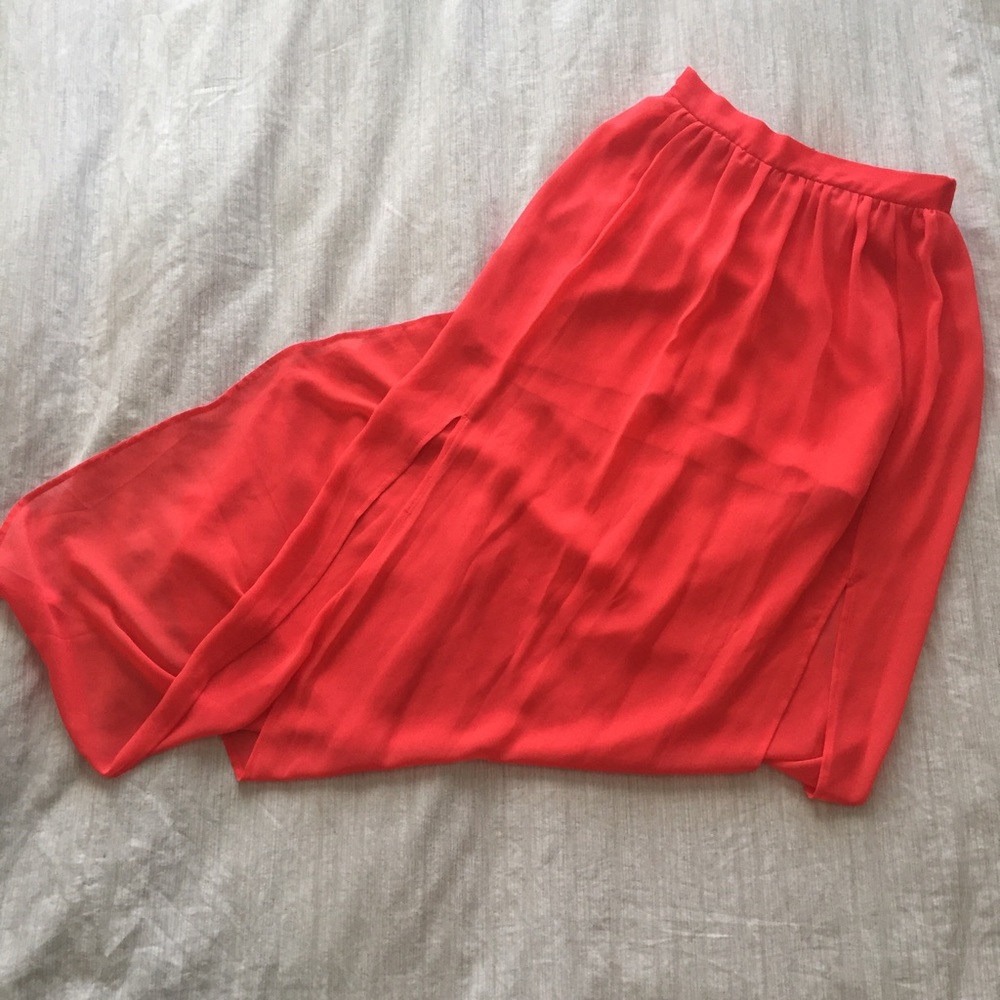 Sheer red maxi skirt