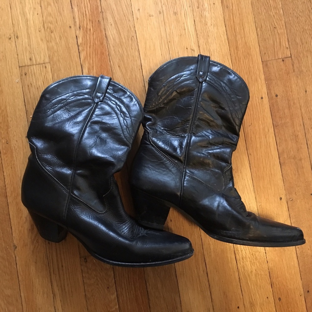 Vintage black leather cowboy boots