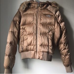 NORTHFACE Metallic Bomber Puffer Jacket w/ hood