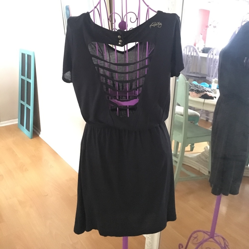 ❌ SOLD ❌ Black Open Back Slashed V Neck Beach Dress - Picture 2 of 6