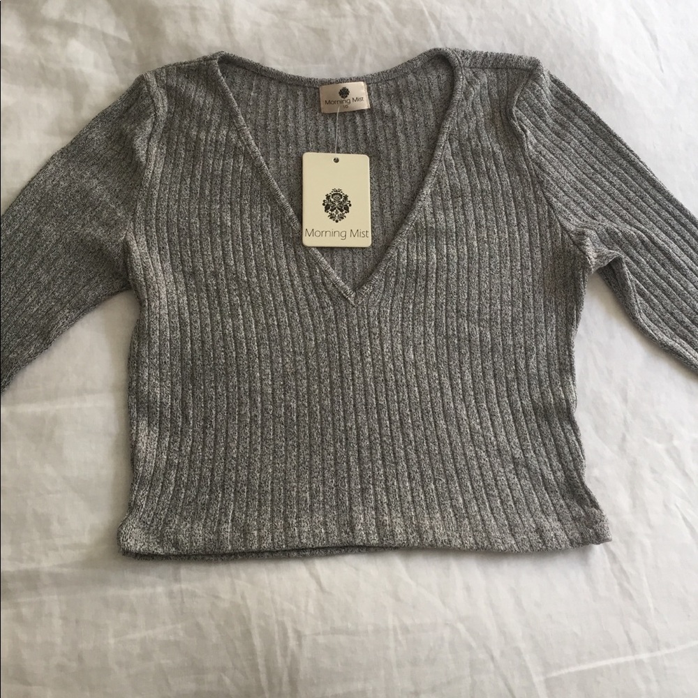 Morning Mist grey long sleeve crop top.