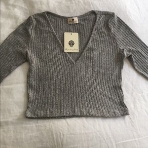 Morning Mist grey long sleeve crop top.