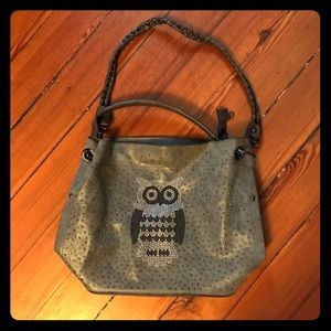 Sparkly Studded Roomy Gray Owl Bag