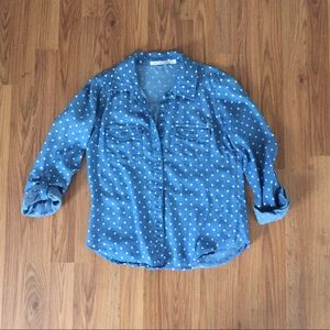Polka dot chambray button down