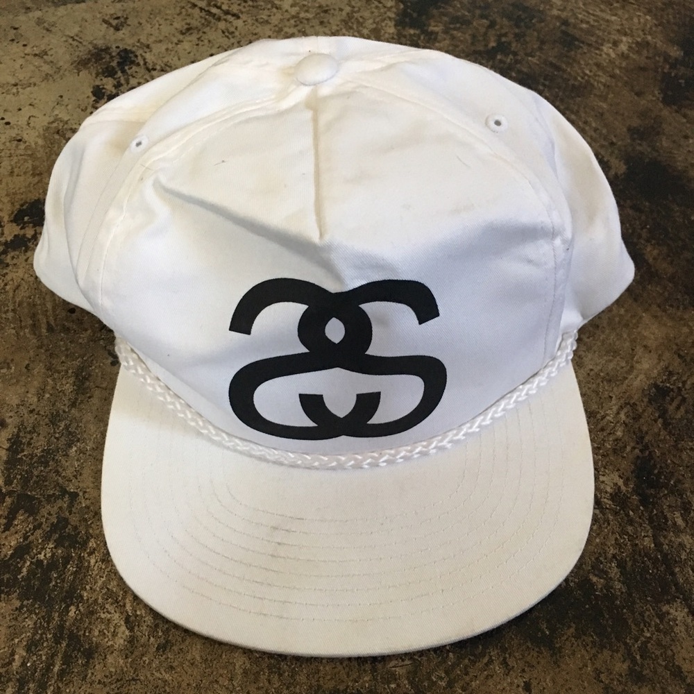 White Stussy hat fisherman SnapBack rope cotton
