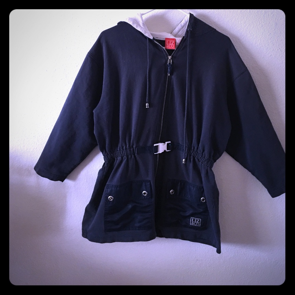 Liz and Company Navy Blue  zip front sweatshirt
