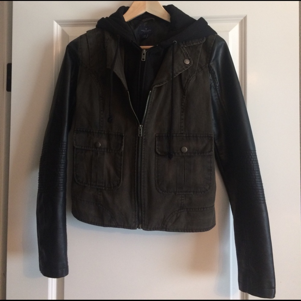 American Eagle Khaki Leather Jacket