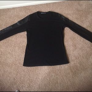 Black shirt with leather sleeves