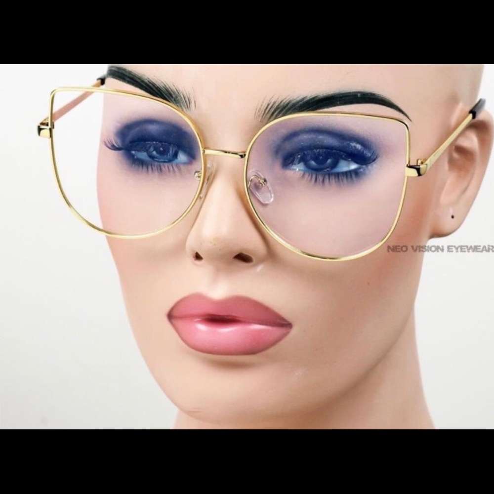 Oversized Metal Cat 🐱 Eye Glasses Clear Lenses