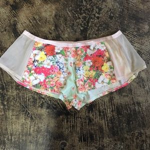 Private arts floral mesh shorts lingerie satin XL