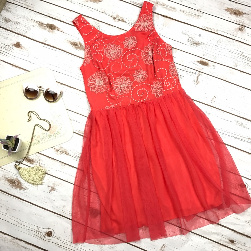 NWOT Ruby Rox Coral Boho Dainty Tulle Sundress