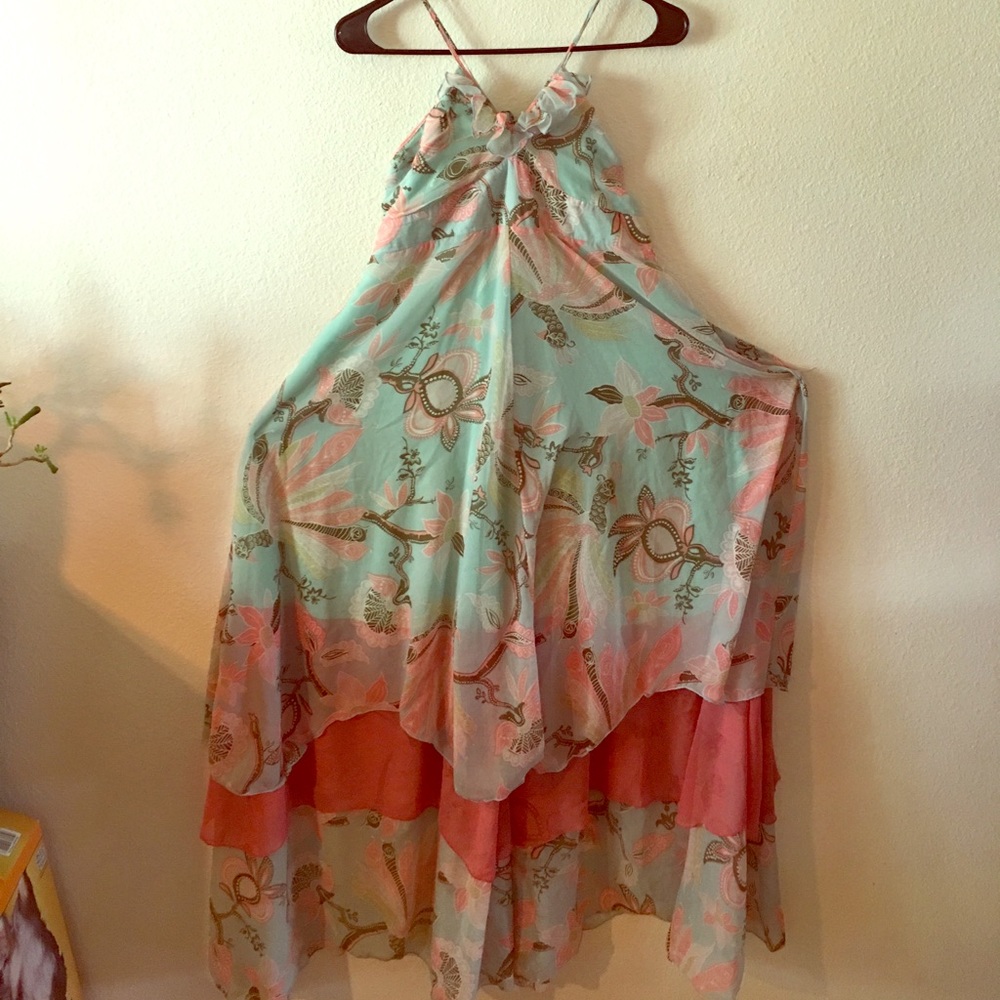 Sheer chiffon dress teen XXL (12) peacock fabric