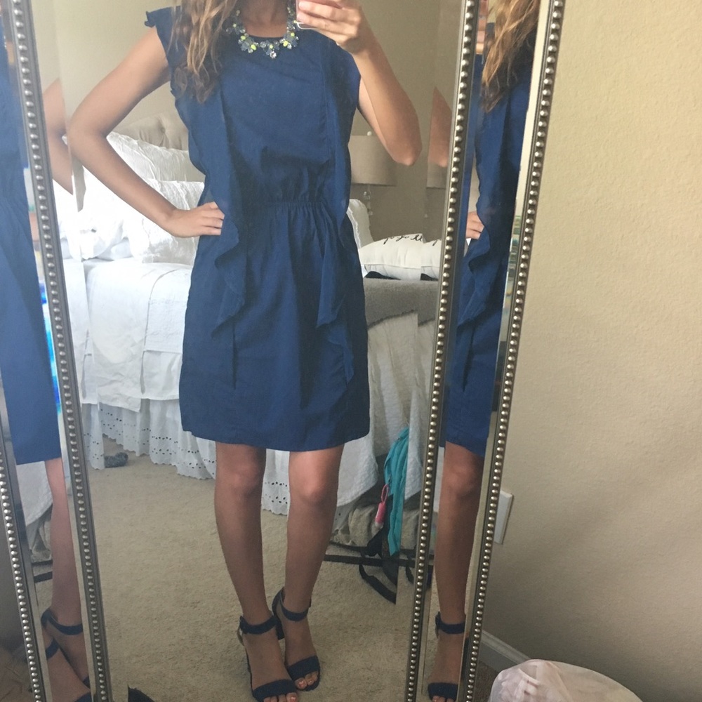 Trendy Navy Blue Ruffle Dress