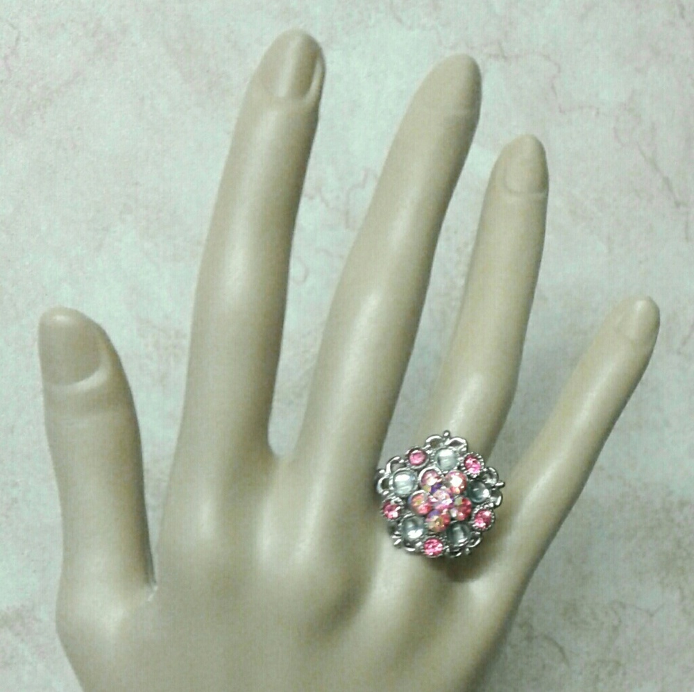 Vintage Pink Crystal Flower Ring