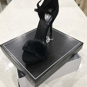 Black furry heels