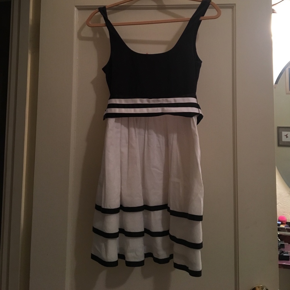 Black and White Anthro Dress with Belt