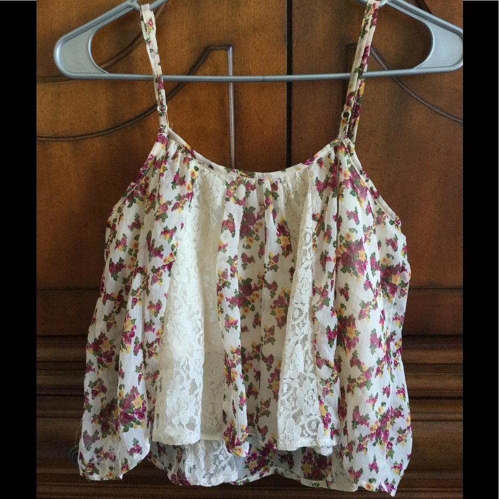 Floral and Lace Spaghetti-Strap Top