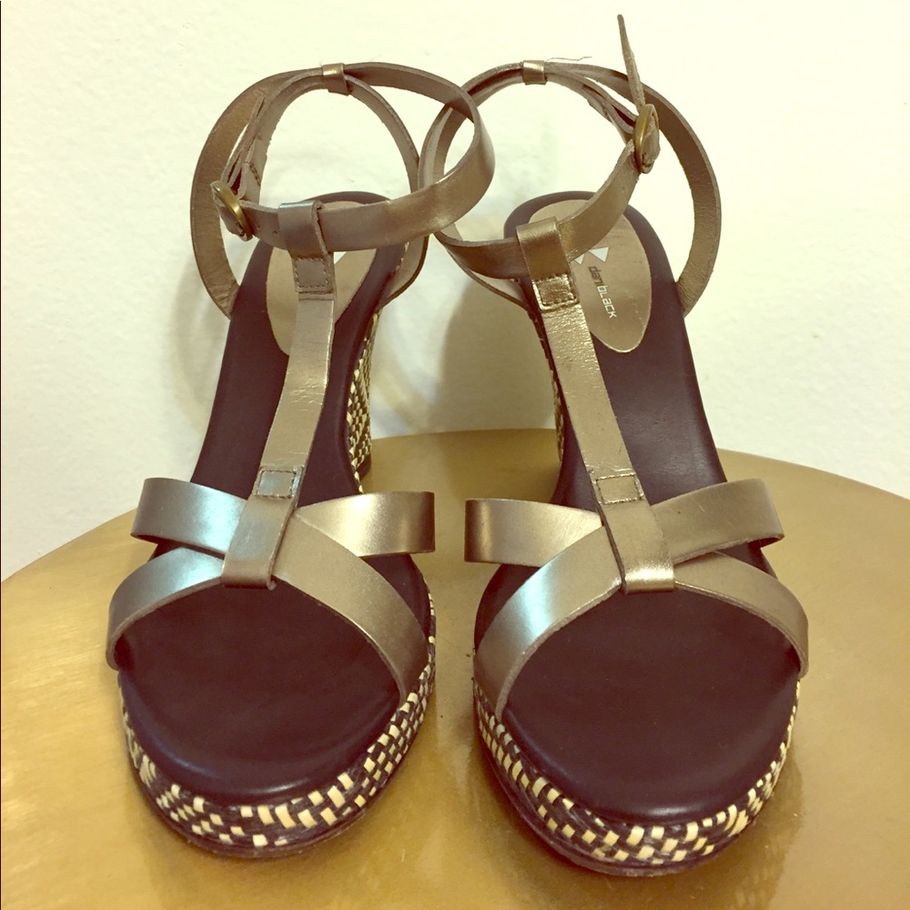 DaniBlack Wedge Sandal Gunmetal straps Wicker Heel