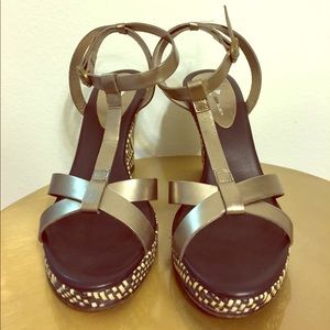 DaniBlack Wedge Sandal Gunmetal straps Wicker Heel