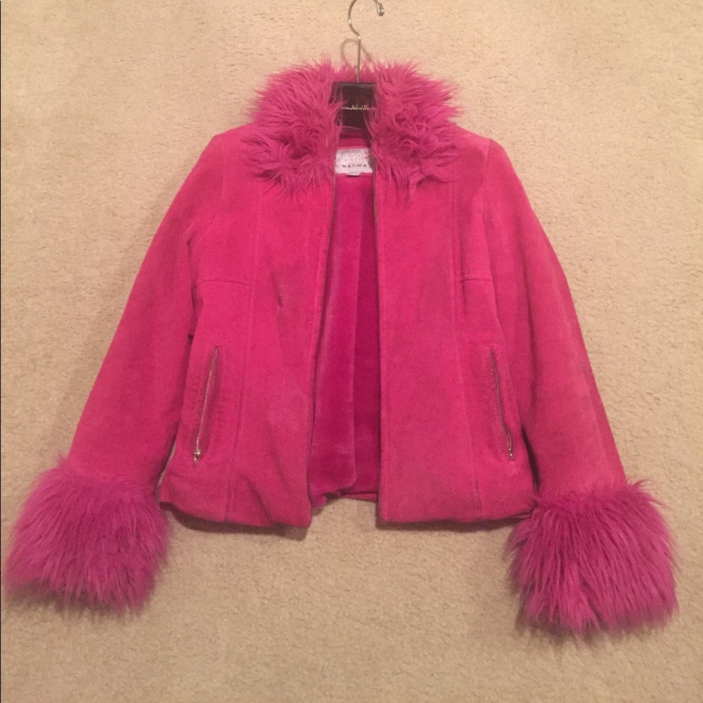 Hot pink suede Wilsons leather jacket