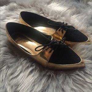 Gold Pointed Toe Flats
