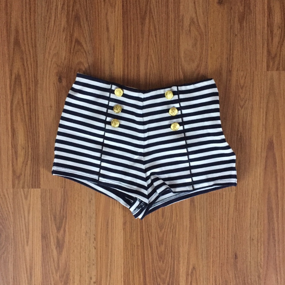 Striped nautical shorts with gold buttons