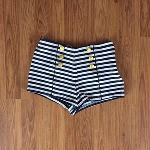 Striped nautical shorts with gold buttons