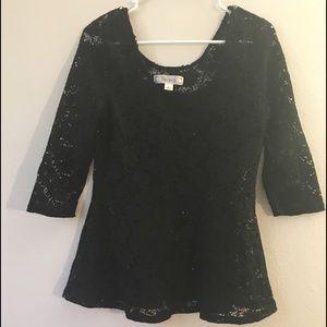 Black cotton lace peplum top