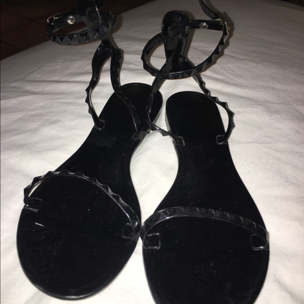 Black studded jelly sandals