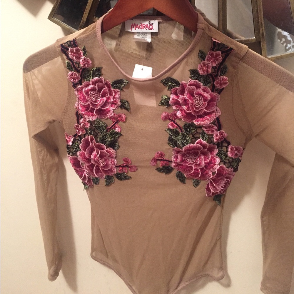 Mesh bodysuit with floral print