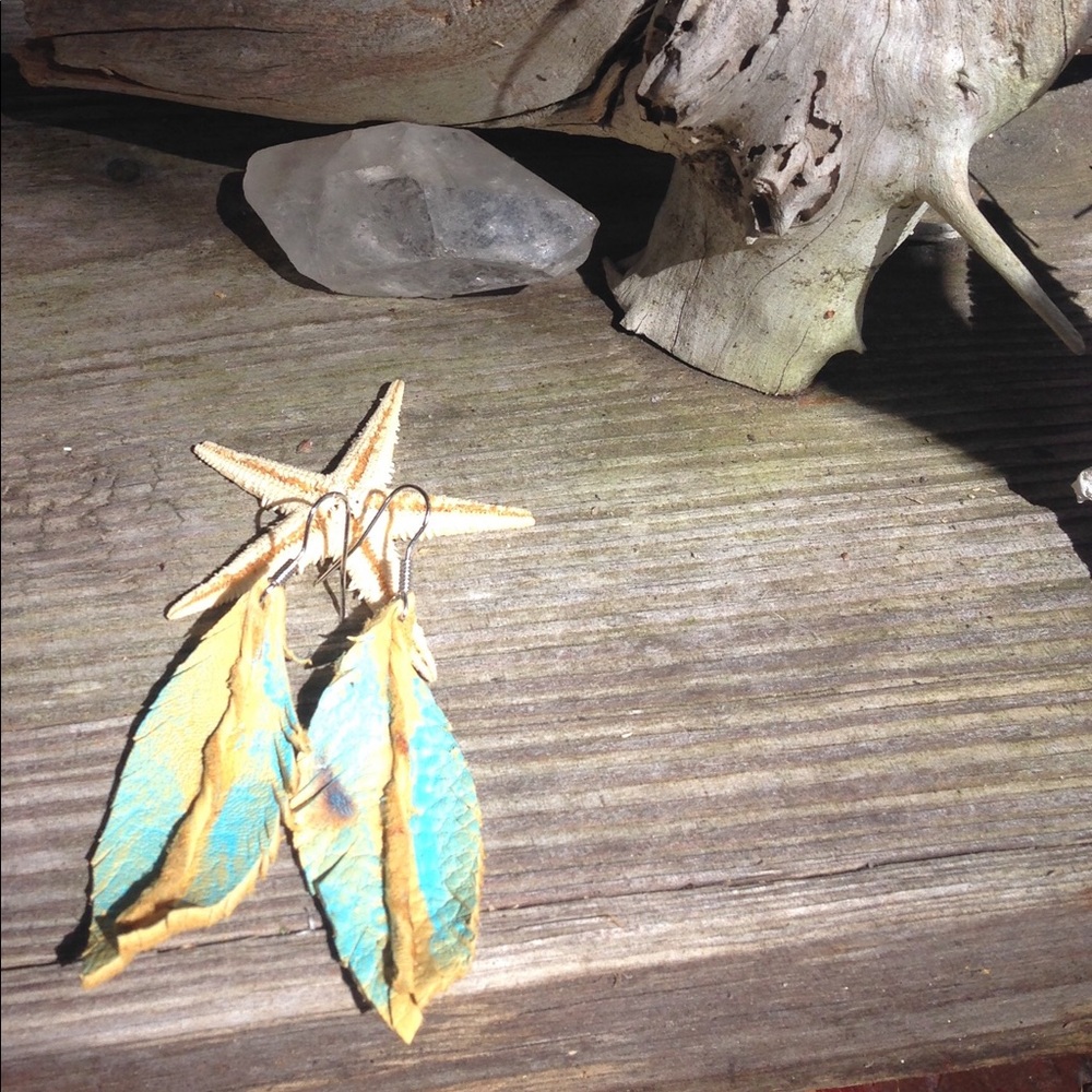 Leather hand painted earrings