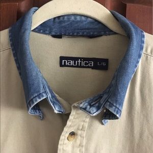 Náutica khaki and denim accent button down shirt