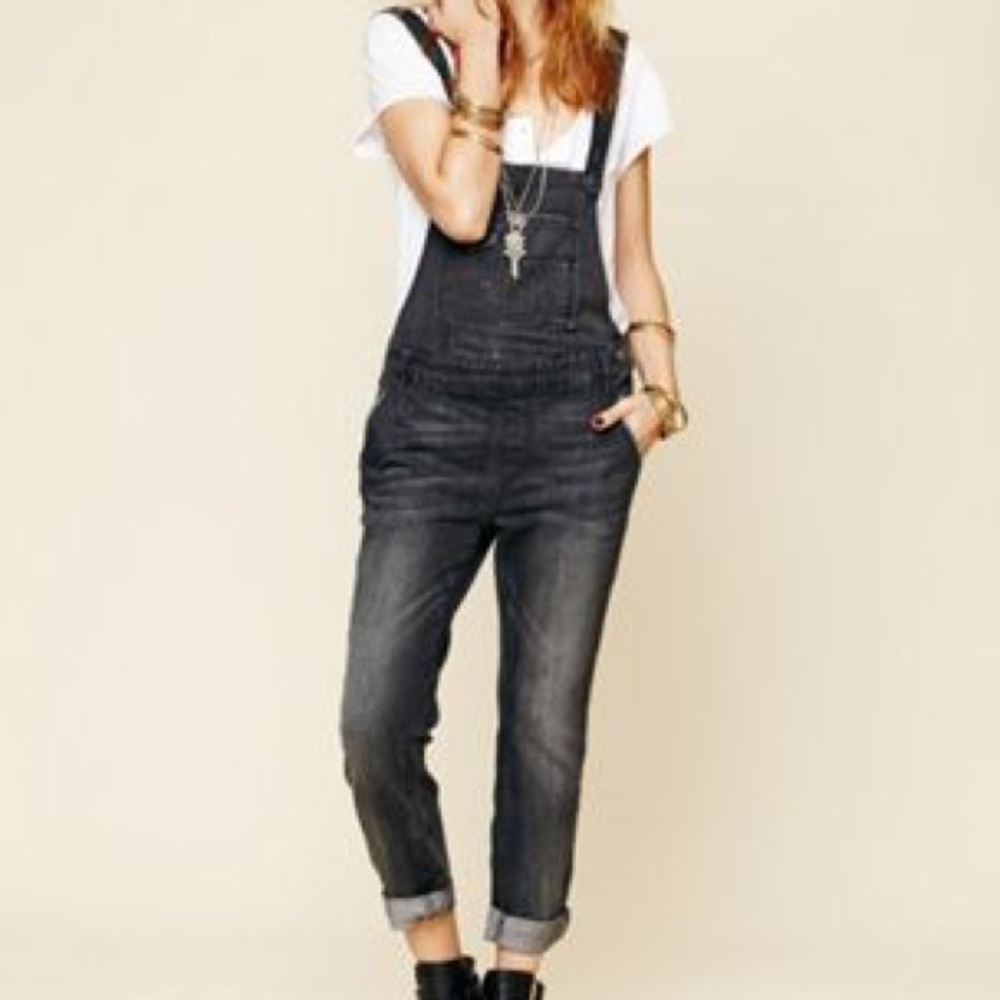 Free People washed denim overalls