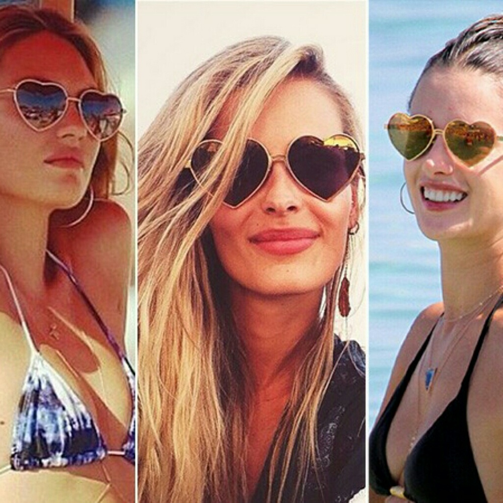 *LAST PAIR* NEW Ombre Fade Pink to Yellow Heart Festival Gold Frame Sunglasses - Picture 7 of 8