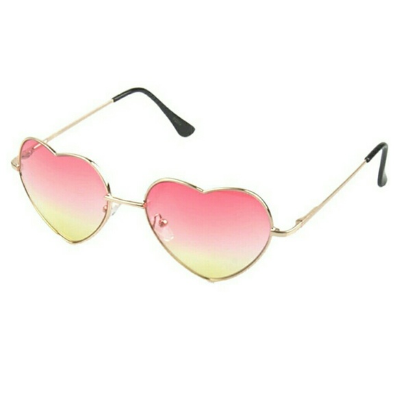 *LAST PAIR* NEW Ombre Fade Pink to Yellow Heart Festival Gold Frame Sunglasses - Picture 5 of 8