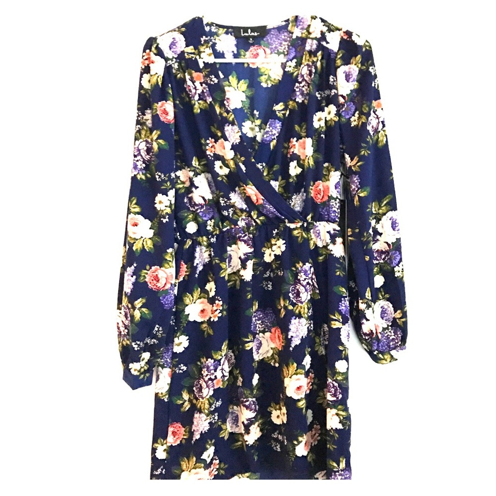 Blue floral wrap dress