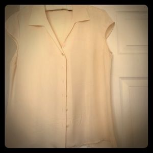 100% silk capped sleeve button front blouse
