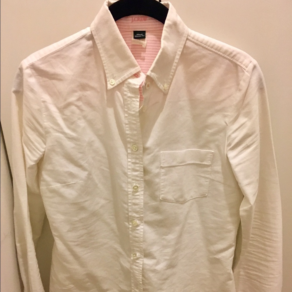 Women's J Crew white button down w. pink stripe