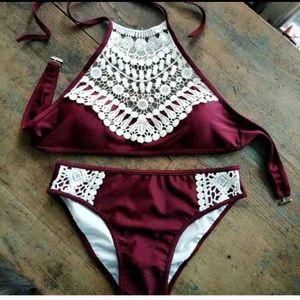 Burgundy halter bikini