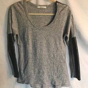 AMS Pure Light Grey Sweater w/ Leather Sleeves