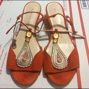 Orange Suede Ankle Wrap Sandals