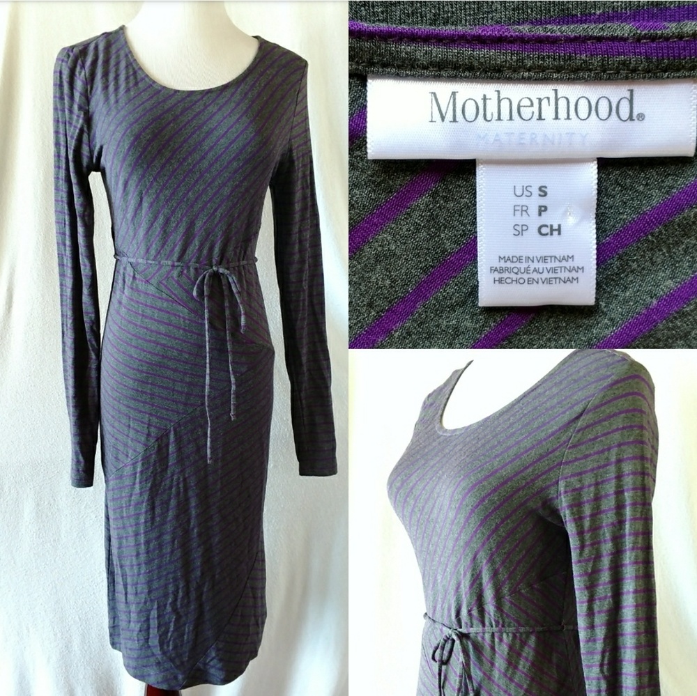 Motherhood Maternity Gray Unique Striped Dress S