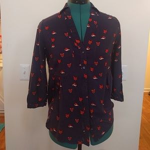 Anthropology Maeve blouse with Fox face prints,