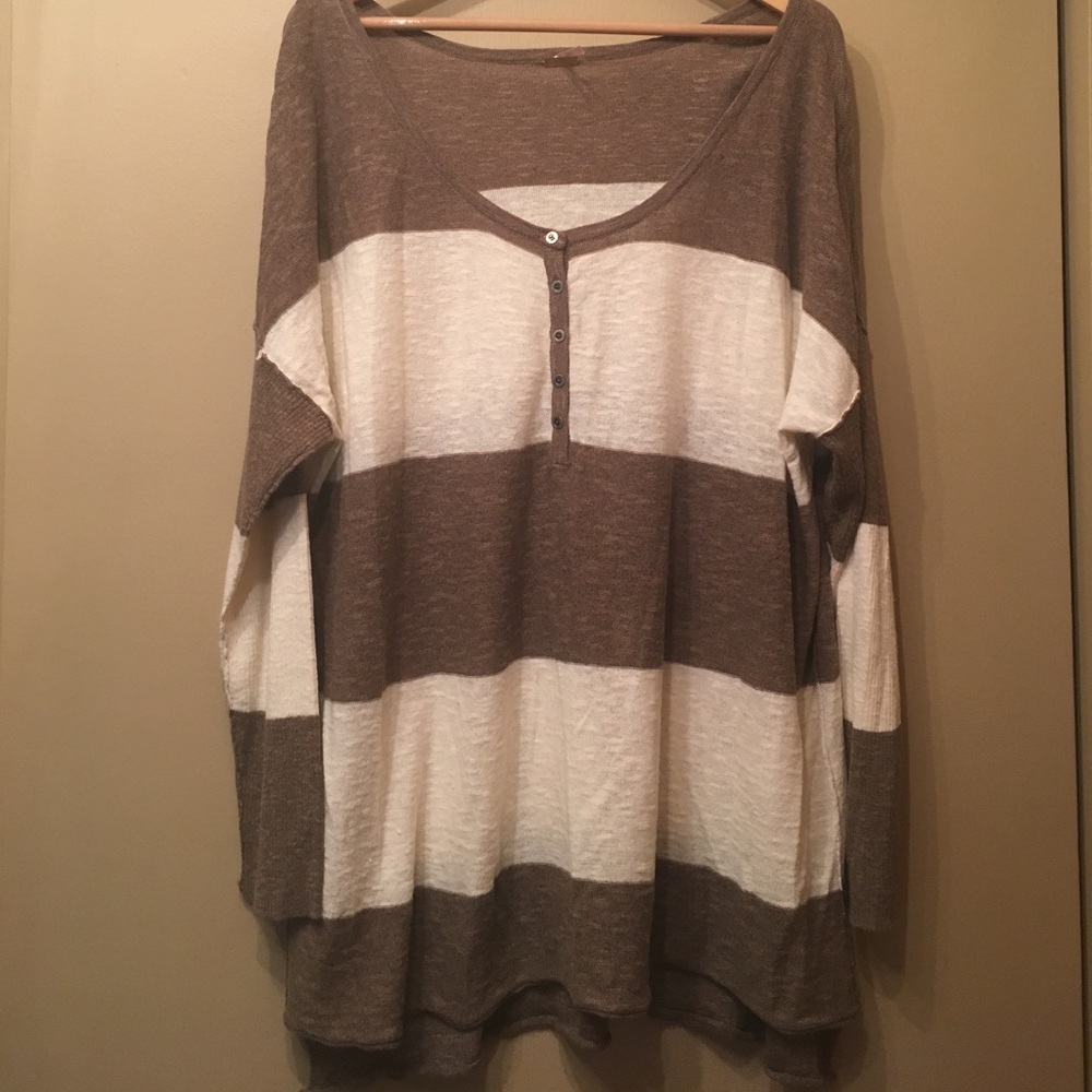Free people oversized knit striped Henley sweater