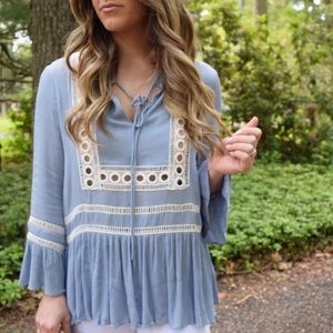 Light blue embroidered top