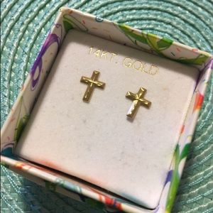 14K karat cross studs