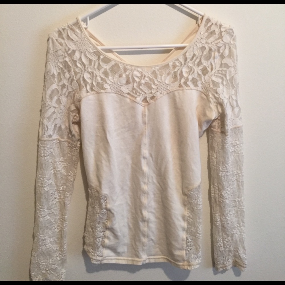 Free people lace panel long sleeve shirt
