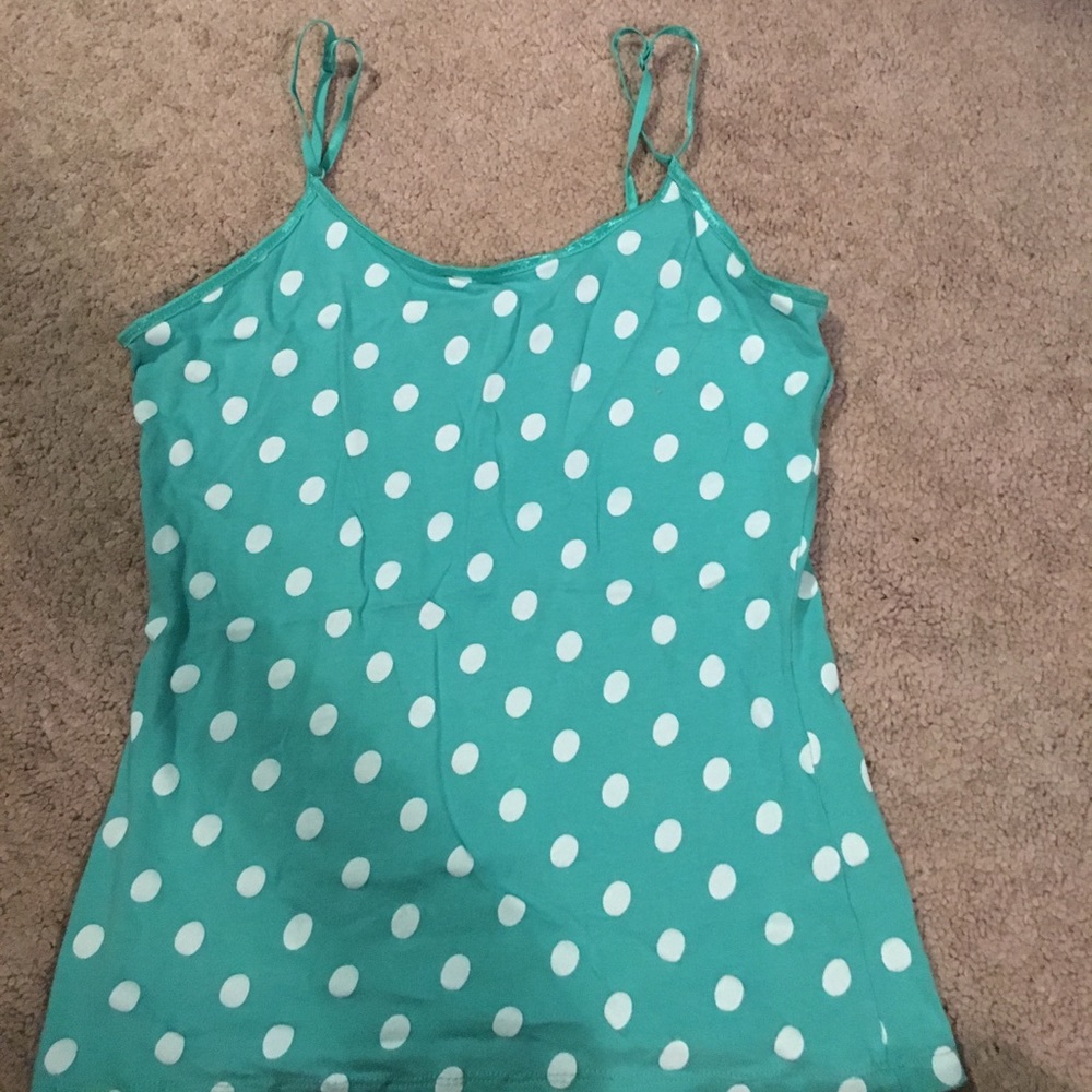 Mint green and white polka dot tank top