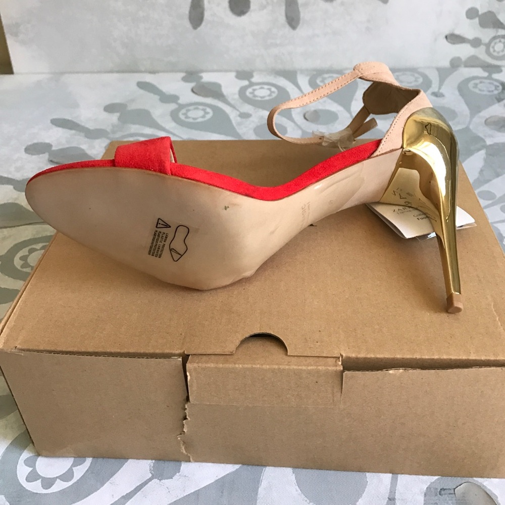 Sz 8 Zara Red/Orange & Gold Heels - Picture 5 of 8