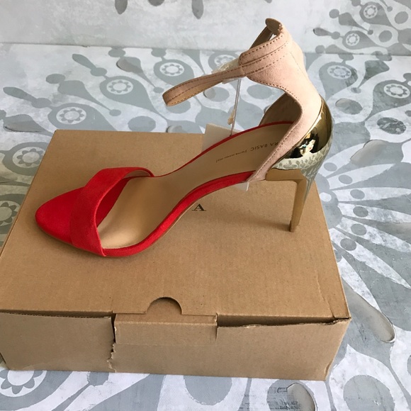 Sz 8 Zara Red/Orange & Gold Heels - Picture 3 of 8
